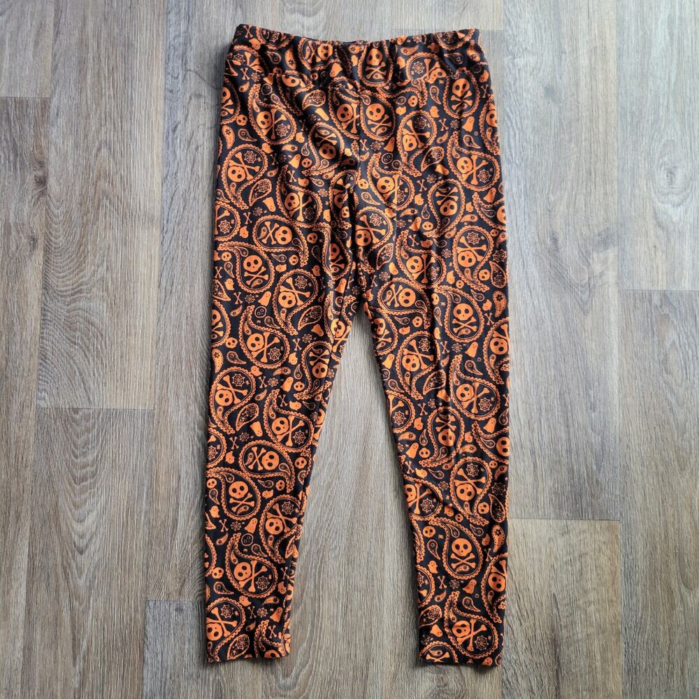 Faded Glory Printed Halloween Skull Leggings Size Large